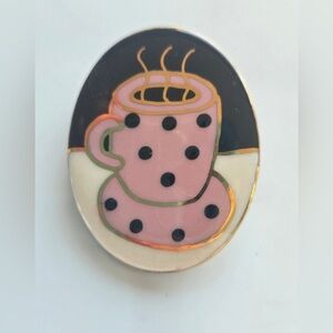 Vintage Enamel Coffee Cup Brooch | Polka Dot Mug Pin | Whimsical Retro Style